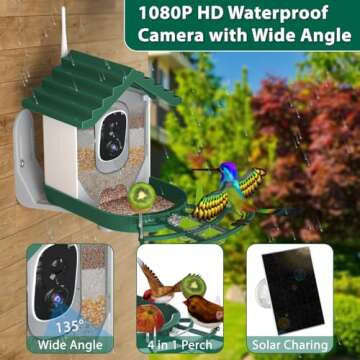 Bird Feeder with Camera,Solar Powered Smart Feeders Camera with Hd Ai Identify Wild Bird Watching Camera for Outdoors,Wireless Auto Capture Video & Motion Detection, Ideal Gifts for Bird Lovers