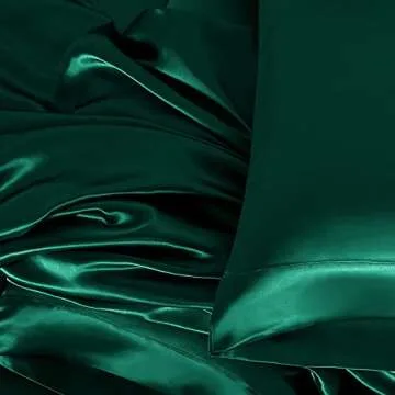 Homiest 4pcs Satin Sheets Set Luxury Silky Satin Bedding Set with Deep Pocket, 1 Fitted Sheet + 1 Flat Sheet + 2 Pillowcases (King Size, Blackish Green)