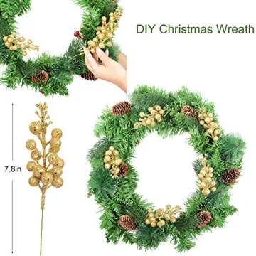 Artiflr 14 Pack Christmas Glitter Berries Stems, 7.8Inch Artificial Christmas Picks for Christmas Tr...