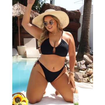Blooming Jelly Bikini Sets for Women Two Piece String Cheeky Swimsuits Curvy Cutout Swim Suits 2025 (L, Black)
