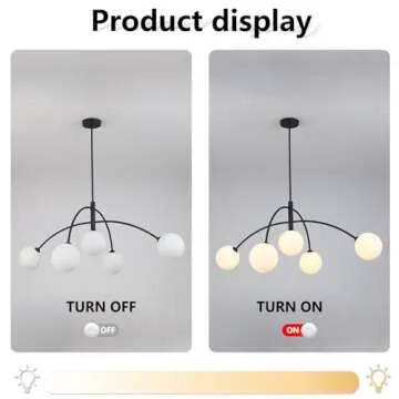 Fulesi Mid Century Chandelier Black Ceiling Light 5 Light Sputnik Light Fixture with White Glass Globe Adjustable Modern Sputnik Chandelier for Dining Room Kitchen Bedroom…