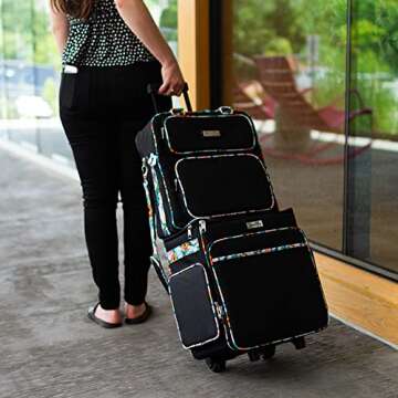 Everything Mary Black & Floral Rolling Scrapbook Storage Tote - Scrapbooking Storage Case for Rings,...