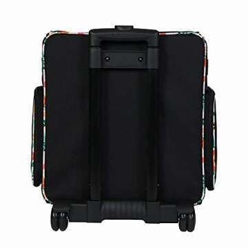 Everything Mary Black & Floral Rolling Scrapbook Storage Tote - Scrapbooking Storage Case for Rings, Paper, Binder, Crafts, Beads, Scissors - Telescoping Handle with Dual Wheels