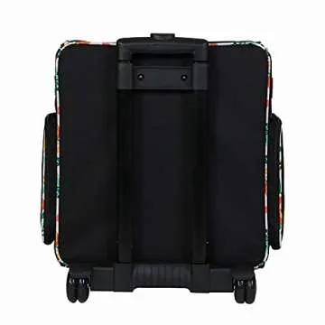 Everything Mary Black & Floral Rolling Scrapbook Storage Tote - Scrapbooking Storage Case for Rings, Paper, Binder, Crafts, Beads, Scissors - Telescoping Handle with Dual Wheels