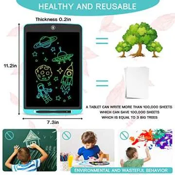 LCD Writing Tablet for Kids,12 Inch Colorful Educational Drawing Tablet, Erasable Reusable Electronic Writing Board, Toddler Doodle Board, Learning Toy Gift for Boys Girls Ages 3-8(Sky Blue)