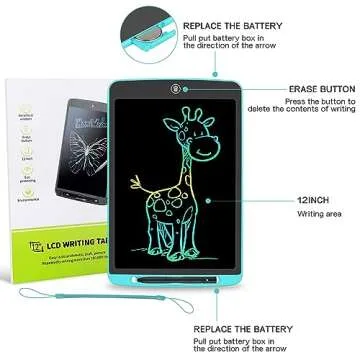 LCD Writing Tablet for Kids,12 Inch Colorful Educational Drawing Tablet, Erasable Reusable Electronic Writing Board, Toddler Doodle Board, Learning Toy Gift for Boys Girls Ages 3-8(Sky Blue)