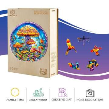 Jigfoxy Wooden Puzzles for Adults, Magical Mushrooms Wood Puzzles Adult, Unique Animal Shape Wooden Jigsaw Puzzles, Birthday Gifts for Puzzles Lovers Family Friend (S-8.4 * 8.4in-100pcs)