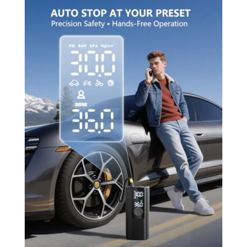 Tire Inflator Portable Air Compressor, 3X Faster Inflation Cordless Air Pump for Car Tires with Digi...