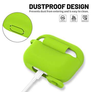 ATUAT for AirPods Pro 1st/2nd Generation Case Cover, Protective Silicone Skin Accessories with Keychain for Women Men for Apple AirPods Pro 2019/2022 Charging Case,Front LED Visible-Light Green