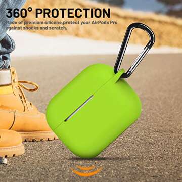 ATUAT for AirPods Pro 1st/2nd Generation Case Cover, Protective Silicone Skin Accessories with Keychain for Women Men for Apple AirPods Pro 2019/2022 Charging Case,Front LED Visible-Light Green