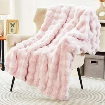 DREAMNINE Large Soft Thick Fuzzy Bubble Faux Rabbit Fur Bed Blanket Queen Size 80" x 90",Lovely Big Warm Shaggy Fluffy Blanket for Winter,Solid Luxury Cozy Cute Bumpy Furry Blanket for Women Girl,Pink