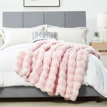 DREAMNINE Large Soft Thick Fuzzy Bubble Faux Rabbit Fur Bed Blanket Queen Size 80" x 90",Lovely Big Warm Shaggy Fluffy Blanket for Winter,Solid Luxury Cozy Cute Bumpy Furry Blanket for Women Girl,Pink