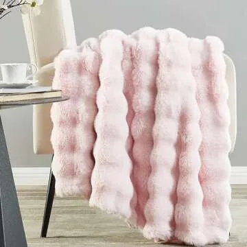 DREAMNINE Large Soft Thick Fuzzy Bubble Faux Rabbit Fur Bed Blanket Queen Size 80" x 90",Lovely Big Warm Shaggy Fluffy Blanket for Winter,Solid Luxury Cozy Cute Bumpy Furry Blanket for Women Girl,Pink