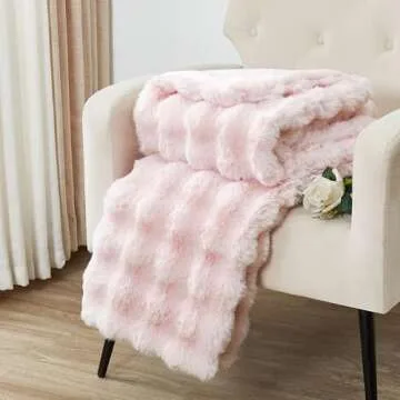 DREAMNINE Large Soft Thick Fuzzy Bubble Faux Rabbit Fur Bed Blanket Queen Size 80" x 90",Lovely Big Warm Shaggy Fluffy Blanket for Winter,Solid Luxury Cozy Cute Bumpy Furry Blanket for Women Girl,Pink
