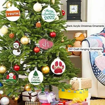 20Pcs 3 Inch Clear Blank Acrylic Christmas Ornaments 2024 Unfinished Round Acrylic Christmas Hanging Ornaments for Christmas Tree Decoration DIY Craft