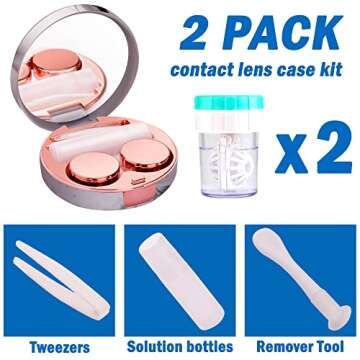 TreaHome 2 Pack Contact Lens Case- Complete Travel Kit with Cleaner Washer