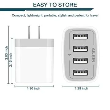 USB Charger Cube, Wall Charger Plug, AILKIN 4.8A 4-Muti Port USB Adapter Power Plug Charging Station...