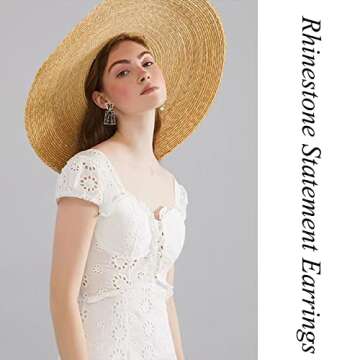 VANGETIMI Black Rhinestone Rectangle Dangle Earrings Colorful Crystal Geometric Drop Statement Earri...