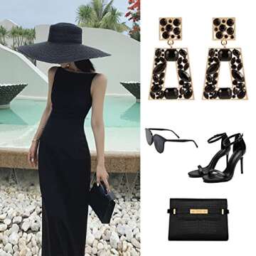 VANGETIMI Black Rhinestone Rectangle Dangle Earrings Colorful Crystal Geometric Drop Statement Earrings for Women