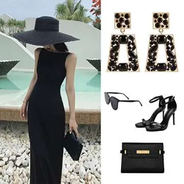 VANGETIMI Black Rhinestone Rectangle Dangle Earrings Colorful Crystal Geometric Drop Statement Earrings for Women