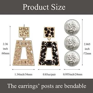 VANGETIMI Black Rhinestone Rectangle Dangle Earrings Colorful Crystal Geometric Drop Statement Earrings for Women