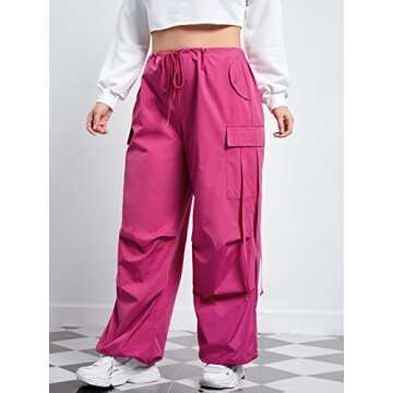 Floerns Women's Plus Size Flap Pocket Drawstring High Rise Parachute Baggy Cargo Pants A Red Violet 3XL