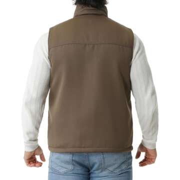 TUAOVA Men's Loose Fit Washed Duck Fleece-Lined Waterproof Workwear Mock-Neck Vest(Brown,L)