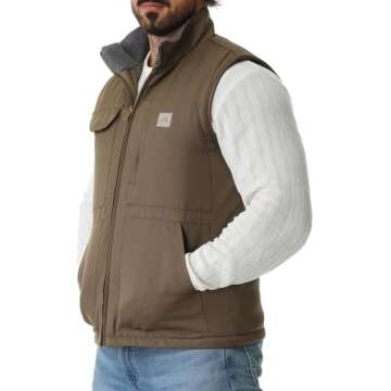 TUAOVA Men's Loose Fit Washed Duck Fleece-Lined Waterproof Workwear Mock-Neck Vest(Brown,L)