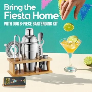 Complete Mixology Bartender Kit with Wood Stand and Recipe Cards