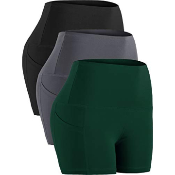 CADMUS High Waist Athletic Shorts - 3 Pack Yoga Fitness Shorts with Pockets, XL - Black, Grey, Dark ...