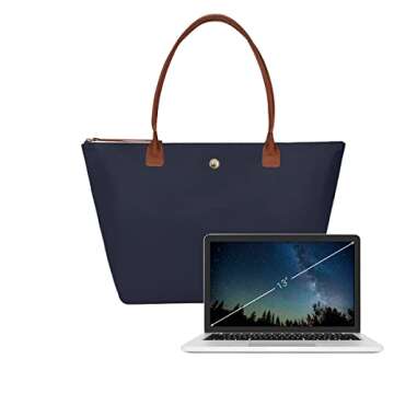 GM LIKKIE Shoulder Tote Bag for Women, Nylon Top-Handle Purse, Foldable Weekend Hobo Handbag (Navy Blue)