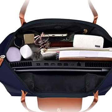 GM LIKKIE Shoulder Tote Bag for Women, Nylon Top-Handle Purse, Foldable Weekend Hobo Handbag (Navy Blue)