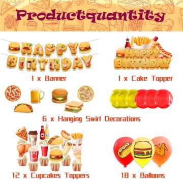Fast Food Party Decorations French Fries Pizza Hamburger Fried Chicken Hot Dog Party Supplies Includ...