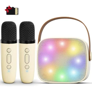 Mini Karaoke Machine for Kids Adults, Portable Bluetooth Karaoke Speaker with 2 Wireless Microphones...