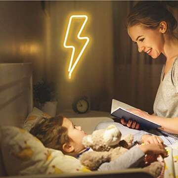 XIYUNTE Neon Sign Lightning Bolt Neon Light Sign for Wall Decor, USB or Battery Powered Warm White L...