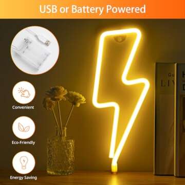 XIYUNTE Neon Sign Lightning Bolt Neon Light Sign for Wall Decor, USB or Battery Powered Warm White Led Lightning Bolt Neon Signs for Bedroom, Kids Room, Living Room, Bar, Party, Christmas, Wedding