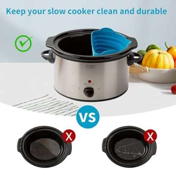 2 PCs 6-8 Quarts Silicone Crock Pot Divider Insert Oval, Reusable Slow Cooker Liners for Hamilton Beach, KitchenAid or any other Crockpot Liners, Dishwasher Safe, Leak Proof, Easy Clean (Grey+Blue)