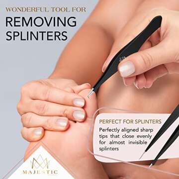 Surgical Tweezers for Ingrown Hair - Precision Sharp Needle Nose Pointed Tweezers for Splinters, Ticks & Glass Removal - Best for Eyebrow Hair, Facial Hair Removal(1 pack pointed, black)