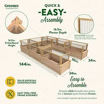Greenes Fence Premium Cedar Raised Garden Bed with CritterGuard Fence System, 8' x 12' x 16.5" U-Shaped Bed - Made in USA with North American Cedar
