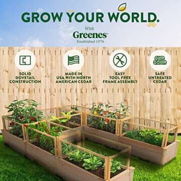 Greenes Fence Premium Cedar Raised Garden Bed with CritterGuard Fence System, 8' x 12' x 16.5" U-Shaped Bed - Made in USA with North American Cedar