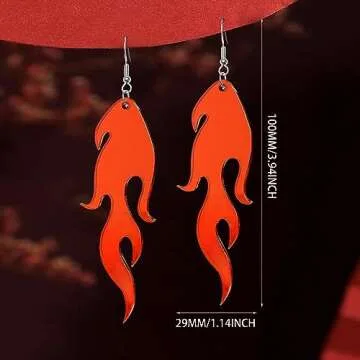 Transparent Acrylic Flame Dangle Drop Earrings Dainty Multicolor Neon Flames Hook Earrings Punk Rock Hip Hop Fire Element Earrings for Women Hollow Jewelry Gifts Cosplay Costume Accessories (Mirror Red)
