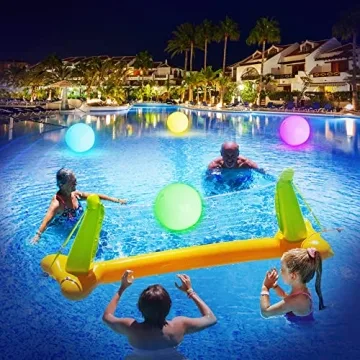 FLAMDYNO Pool Toys - 4 Pack Light Up Beach Balls for Kids w/ 8 Light Modes, Pool Beach Games Balls for Outdoor or Indoor Activities, Glow in The Dark Pool Beach Decorations for Kids and Adults