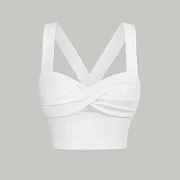 GORGLITTER Women's Twist Front Sleeveless Cami Crop Top Strappy Slim Fit Tank Top White Small