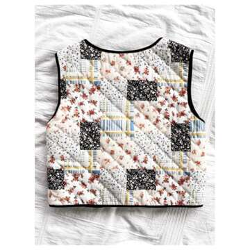 Verdusa Women's Floral Bow Tie Sleeveless Crop Cardigan Vest Spring Jacket Multicolor X-Large