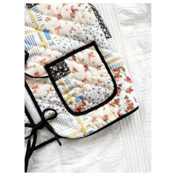 Verdusa Women's Floral Bow Tie Sleeveless Crop Cardigan Vest Spring Jacket Multicolor X-Large