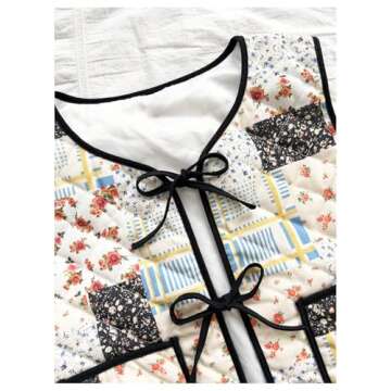 Verdusa Women's Floral Bow Tie Sleeveless Crop Cardigan Vest Spring Jacket Multicolor X-Large