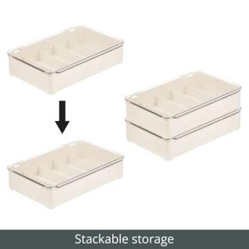 mDesign Plastic Stackable Eyeglass Case Storage Organizer, Hinged Lid for Unisex Sunglasses, Reading Glasses, Fashion Eye Wear, Protective Glasses, 5 Sections, Ligne Collection - 2 Pack - Cream/Clear