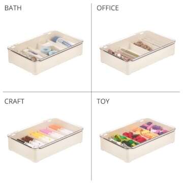 mDesign Plastic Stackable Eyeglass Case Storage Organizer, Hinged Lid for Unisex Sunglasses, Reading Glasses, Fashion Eye Wear, Protective Glasses, 5 Sections, Ligne Collection - 2 Pack - Cream/Clear