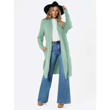 LILLUSORY Long Cardigan Sweaters for Women Fall Trendy Oversized Open Front Winter Coat Blazer 2025 Cozy Chunky Knit Sweater Jacket Outwear Coats Green S