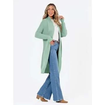LILLUSORY Long Cardigan Sweaters for Women Fall Trendy Oversized Open Front Winter Coat Blazer 2025 Cozy Chunky Knit Sweater Jacket Outwear Coats Green S